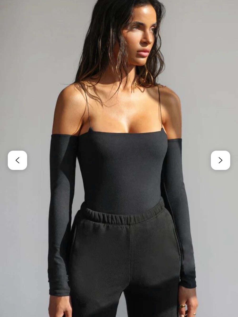 Joah Brown Off-Shoulder Long Sleeve in Sueded Black; S/M
